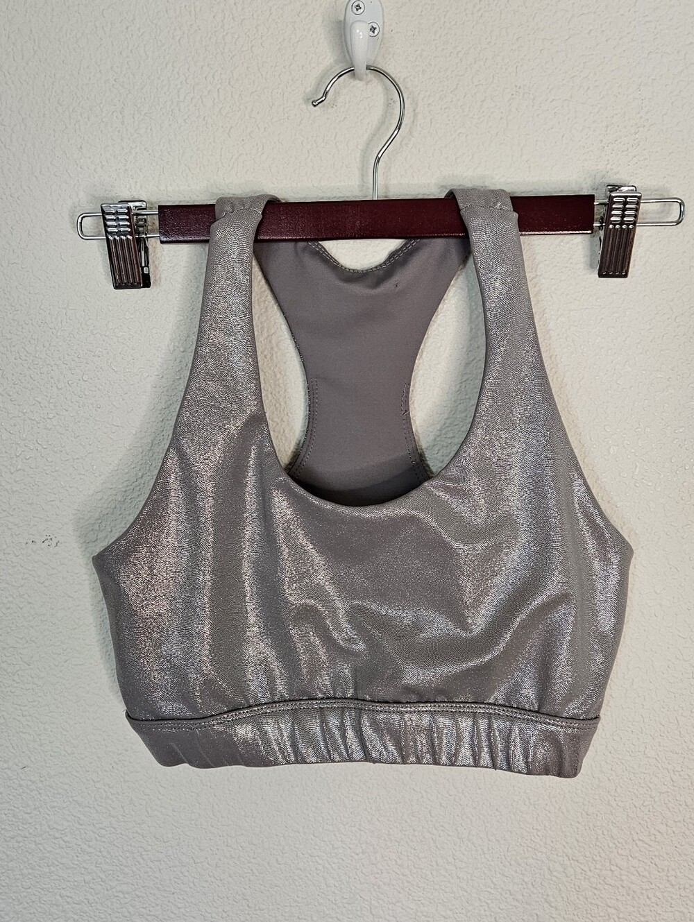 Allfenix Shimmery Silver Sports Bra Racer Back S
